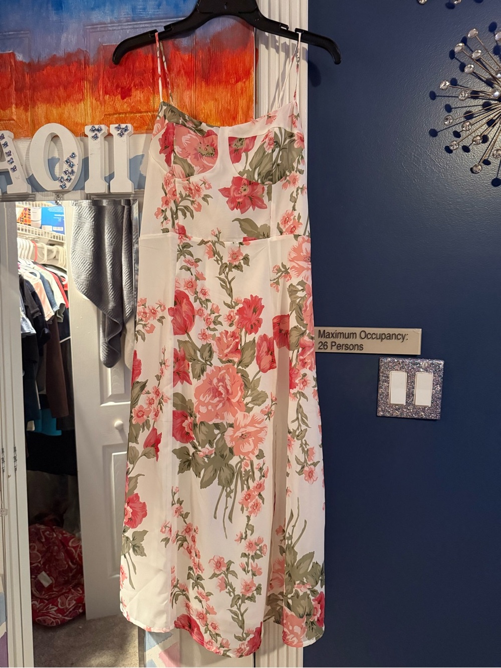 Chicwish White Floral Slip Dress with Pink & Green Blooms